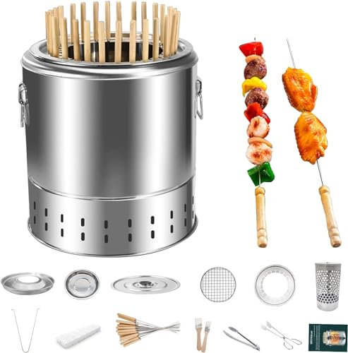 Parrilla vertical portátil para ahumar a carbón, horno dividido de barril de acero inoxidable para acampar al aire libre