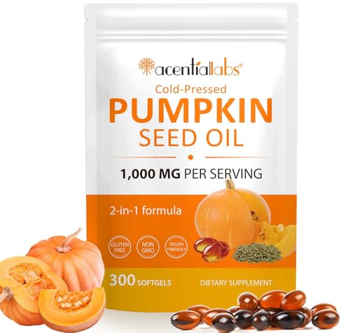 Pumpkin Seed Oil Capsules, Pumpkin Seed Oil Capsules Cold-Pressed 1,000 mg per Serving, Supports Prostate Function, Hair Health, Rich in Essential Fatty Acids & Zin
