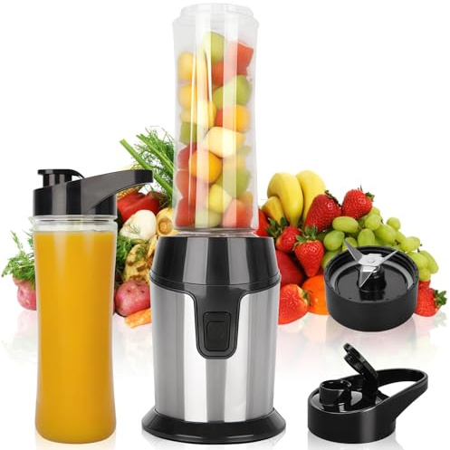 Mixer, Mini Standmixer, Smoothie Maker mit 2 x 600ml Flaschen BPA frei | Tragbarer Blender Mixer Smoothie Make, aus Edelstahl 4-Blatt, für Jede Art von Shake, Smoothi und Babynahrung