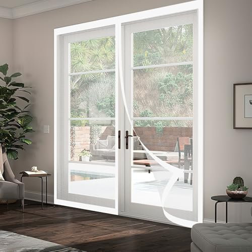 Moustiquaire Baie Vitree 102 x 214 cm Maintient L'Air Frais à L'Intérieur Moustiquaire Baie Vitree Coulissante Différentes Tailles pour Porte de Balcon, Cave, Terrasse, Blanc