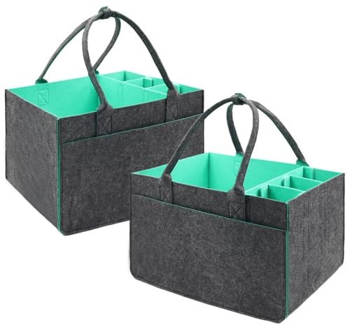 Ostyel Filztasche Einkaufstasche - Filztasche Groß Filztaschen shopper Faltbar und Robust filzkorb,Flaschentasche,Kaminholztasche,Kleiderkorb,Spielzeugtasche(2 Stück/Türkis)