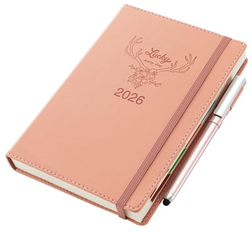 Donfulfip Agenda 2026 A5 un día por página, agenda académica 2026 un día por página, de enero a diciembre, planificador diario y mensual, diario organizador con juego de bolígrafos, pegatinas