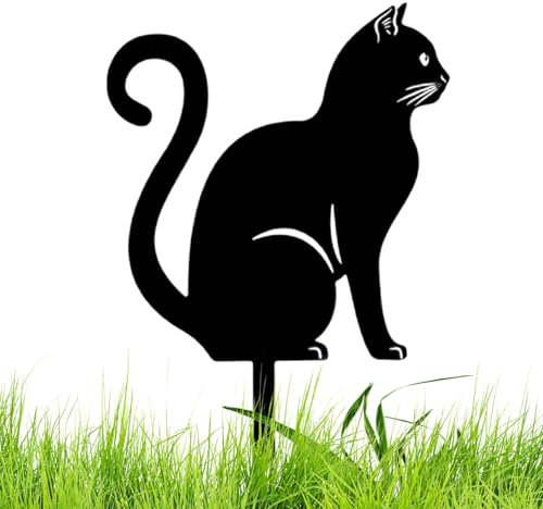 Générique Piquet De Cour pour Chat Noir 26/30cm Fer Statues De Jardin De Statue De Chat en Métal Mignon Ornements De Jardin en Métal Statues d'animaux Creuses Ornements Extérieurs pour Pelouse