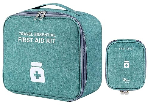Fazvncv 2 Stück große Kapazität, tragbar, wasserdicht, Medikamente für Reisen, Camping, Outdoor, tragbare erste Medizin, Aufbewahrungstasche, große Kapazität, wasserdicht, 2 Stück, grün, Einheitsgröße