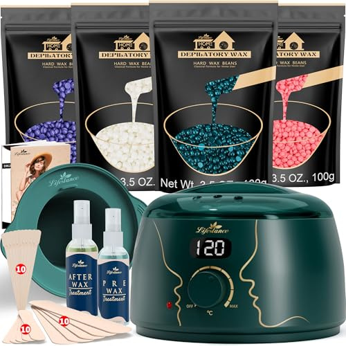 Lifestance Waxing Set – smaragdlegering L3 vaxmaskin för vaxhårborttagning med grovt hår och hårfluff, varmt vax hårborttagning för bikiniområde, ögonbryn, armhåla, ansikte, ben