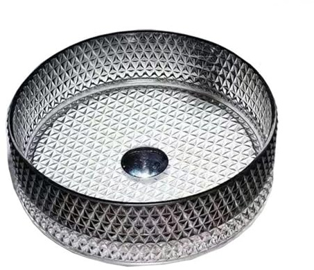 ZYCDP Glaswaschbecken Rund Für Badezimmer 360X360X112mm Aufsatzwaschbecken Kristall Kristall + Schwarzer Rand