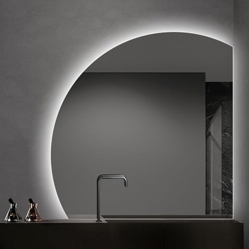 ZYBOWAYL 70cm Specchio da Trucco Led Retroilluminato a Mezzaluna 80cm 3 Temperature di Colore 90cm Specchio da Bagno Anti-Appannamento con Interruttore Tattile(Right Under Cut,28inch/70cm)