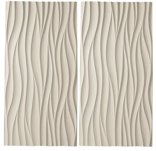Innovz Panneau Mural Decoratif Panneaux Muraux en Pierre 3D à Effet Vague, Revêtement Mural en Pierre Artificielle pour Mur Intérieur Extérieur, Lambris Mural de Gaming(Beige,2pack)