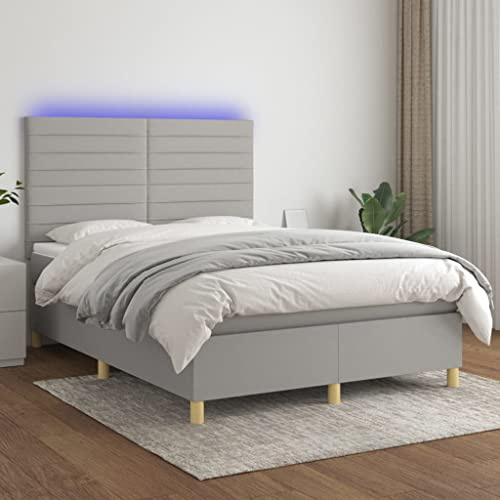 Frdhee Marco de cama para personas mayores, cama con somier con colchón y LED, gris claro, 140 x 190 cm, tela, plataforma para dormitorio, habitación de invitados, sin ruido