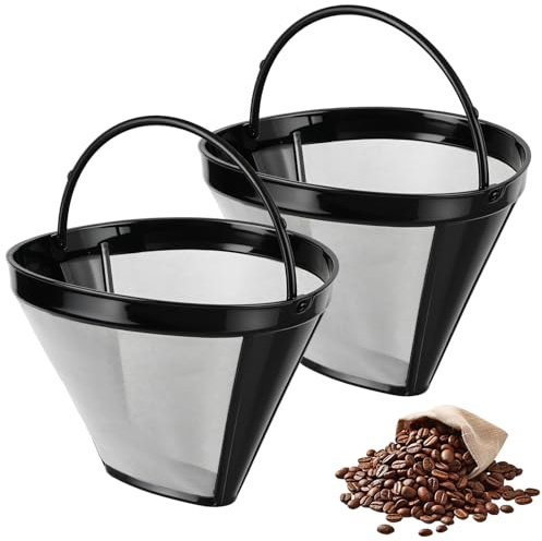 2 Piezas Filtros Reutilizables para Café Permanentes | Filtro Universal con Asa para Tamaño 4, Ideal para Mayoría de Cafeteras, Diseño Duradero y Fácil de Limpiar