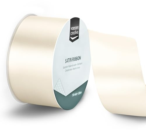Vaessen Kreativt satinband antikt vitt – 20 m x 5 cm – tunt band för presentförpackning och hantverk