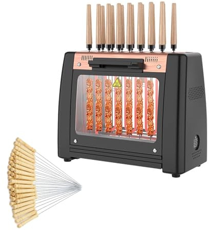 Grill Kebab Vertical Électrique, Système de Rotation Automatique 360°, Barbecue Sans Fumée avec 32 Brochettes Inox