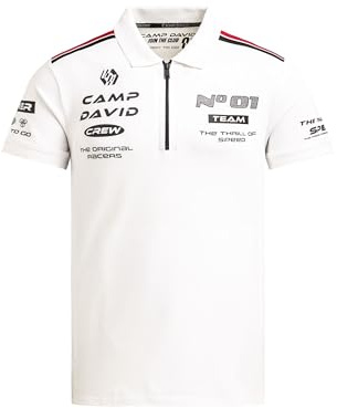 Camp David Herren Pikee-Polo mit Zipper und Rubber Artworks Opticwhite, XXL