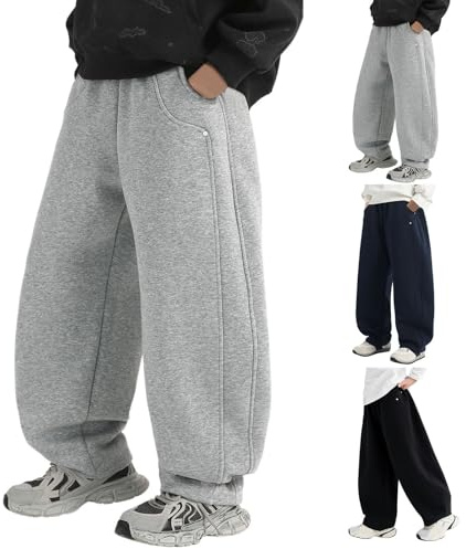 Pantalon de Jogging Sportif pour garçon à Jambes Larges, Pantalon de Sport d'automne décontracté, Taille élastique, Pantalon Baggy, Pantalon de Jogging avec Ourlet Ouvert pour Enfants et Adolescents