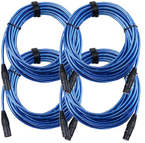 Pronomic Set de 4 cables de micrófono XFXM-Blue-10 (10m, XLR hembra a macho 3 polos), conectores soldados a mano, resistentes a ácidos y aceites, con alivio de tensión, color azul metálico.