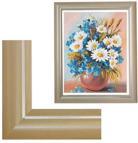 Bilderrahmen Größe 40x50cm Farbe Buche für Malen nach Zahlen ohne Glas | Dekorativer Bilderrahmen ohne Glas, ideal für Malen nach Zahlen Bilder, auch für Ölbilder und Acrylbilder geeignet