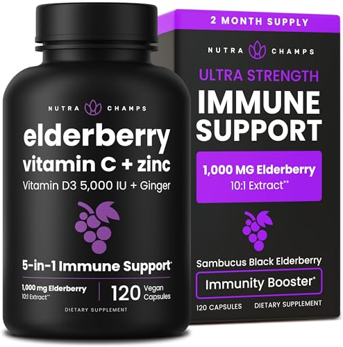 NutraChamps Elderberry with Vitamin C and Zinc - 5 in 1 - Immunity Support Supplement