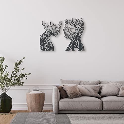Watt'n Steel Tree Faces Love - Wand Dekoration - Bäume Gesicht - 3-Teilig - Stahl - Moderne Wand Dekoration für Innen- und Außen, Balkon, Terrasse - Metallbild - Metallskulptur