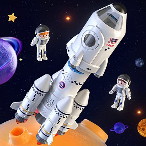TEMI Space Rocket Toys for 3 4 5 6 7 8 9 Years Old Kids Science Educational Toys 5-in-1 STEM Aerospace Toy with 2 Astronauts, Projection Lamp, Space Toys Gift for Boys Girls 3+