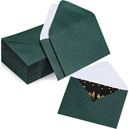 200 Stück Hochzeitsgeschenkkarten Umschläge Bulk Mini Umschläge Kleine Papier Geschenk Kartenhüllen Grußkarten Visitenkartenumschläge Winzige Umschlag Taschen für Abschluss, 4 x 2,7 Zoll (Grün)