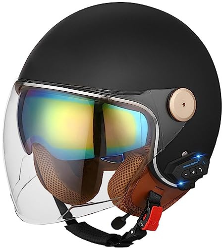 Bluetooth Jethelm Motorradhelm ECE Zertifizierung Integrierter Bluetooth-Helm Jet Scooter Helm Rollerhelm Jet-Helm Herren Damen mit Doppelvisier