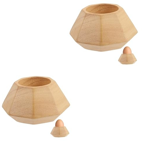 BESTonZON 2 Pièces Porte-coquetier Coquetiers en Bois Non Pied D'oeuf en Bois Décor en Bois Non Fini Décoration De Pâques Coquetier Oeuf Plante en Pot Chêne Étagère De Rangement