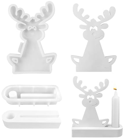 Weihnachten Elch Silikonform Kerzenhalter,Silikonformen Gießformen Weihnachten,Silikonform Elch Kerzenhalter mit Sockel,Silikonformen Weihnachten,Gießformen Silikon für DIY Teelichthalter Handwerk (E)