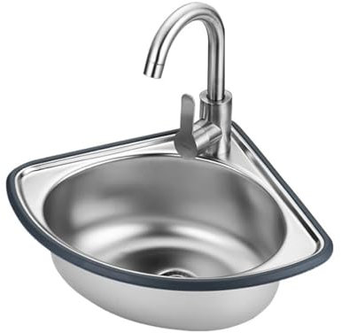 BRCYKRWY Stainless Steel Outdoor Sink Edelstahl Wand Waschbecken Handwaschbecken Ausgussbecken Dreieckiges Wandwaschbecken Mini Waschbecken Mit Abläufen Und Wasserhähnen Für Garage Küche Badezimmer