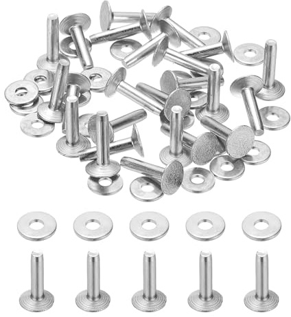 PATIKIL 100 Paar Leder Nieten Set, 9 x 3.3 x 14mm Silber Nietenzange Set Kleidung, Hohlnieten für Leder, Ledernieten, Ledernietenset, Hohlnieten Niete für DIY Gürtel Taschen Schuhe