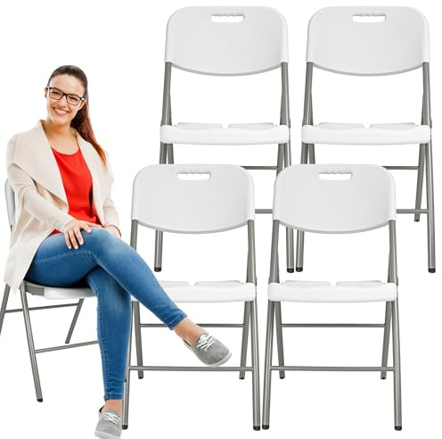 KARL HAUSMANN Set di 4 Sedie Pieghevoli da Esterno – Bianche Sedia Pieghevole da Interno - Sedie Richiudibili - Sedia Pieghevole per Giardino e Campeggio - Sedia da Cucina Pieghevole in Plastica
