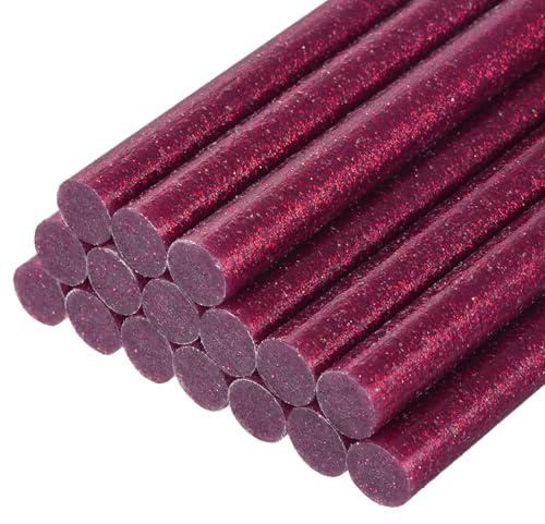 QUARKZMAN 16Pz Stick Colla a Caldo Mini per Pistola 7mm x 100mm Colla a Caldo Bastoncini Piccoli Ricariche, Glitterato Rosso Rosa