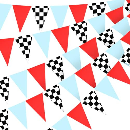 Tiamon 5 Pcs Racing Car Flag Banner Party Decorations 49.2 Ft Triangle Flag