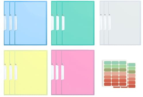 15 Stück Schnellhefter A4 Plastik Stabil, Klemmmappe mit Etiketten, Dokumentenmappe A4, Bunte Mappen Ordnersystem, Wasserdichte Ringmappe, Klarsichthüllen Seitlich Offen für Schule Büro