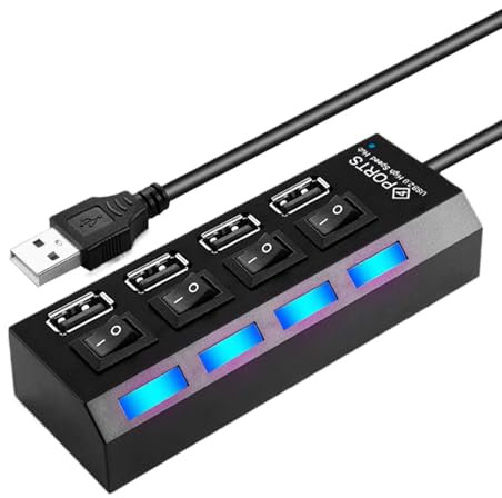 USB C Hub | Trasferimento di dati multiport a 4 porte, a 7 porte | Multipurpo 3.0 USB Hub con pulsante individuale e base anti-slittamento per lavoro remoto Editing da trading scrivania da viaggio