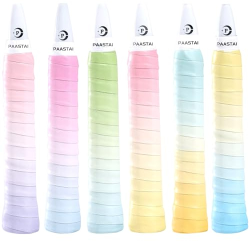 6 Pack Tacky Tennis Racket Grip Tape,Non-Slip Absorbent Tennis Grips Tape,Gradient Color Tennis Racket Grip Tape for Tennis,Pickleball,Badminton,Golf,Baseball Bat (Colorful)