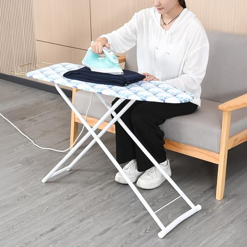 Folding Ironing Boards, 107x30cm Full-Size Ironing Board, Lightweight Iron Board with Cotton Cover, Portable Tabletop Iron Boards, Non-Slip Feet & Irons Rest (Blue)