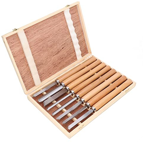 Juego de Herramientas de torneado de Torno de 8 Piezas Kit de cincel de carpintería Profesional con Cabeza de Acero de manganeso 65 y Mango de Haya para proyectos de torneado de