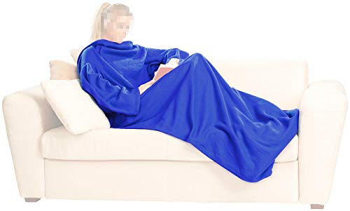 PEARL Profi Kuscheldecke: Fleece-Kuscheldecke mit Ärmeln, blau (Decke mit Ärmel, Wolldecke mit Ärmeln, Füße)