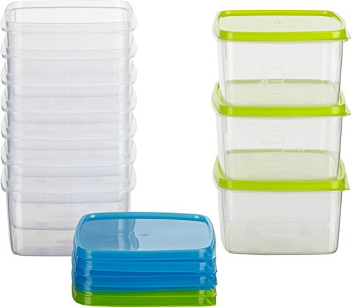 Kigima Gefrierdosen 10x0,5L quadratisch Grün & Blau – Vorratsdosen mit Deckel luftdicht – Transparente Frischhaltedosen – Aufbewahrungsbox Küche für Mealprep & Organisation – Austrian Quality