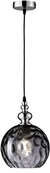 Fischer & Honsel Edle LED Pendelleuchte in Silber mit Ø 20 cm Glaskugel Rauchglasschirm