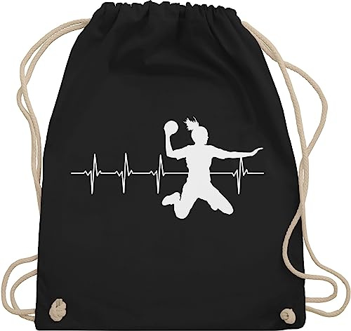 Turnbeutel Rucksack - EM 2026 Trikot Ersatz - Handball Herzschlag für Damen - Unisize - Schwarz - handballerinnen geschenk handballbeutel handballer handballerin beutel geschenke kinderturnbeutel