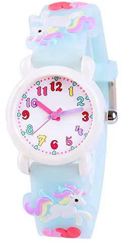 Venhoo Kids Watches 3D Cute Silicone Children Toddler Wrist Watch Birthday Unicorn Gifts for 3 4 5 6 7 8 9 Year Girls Little Child-Blue