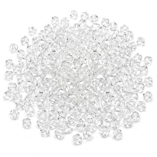 Perlin Crystal Acrylperlen 4 mm 1000 Stück Bicone Doppelkegel Klar | Kristallklare Facettenperlen mit ca. 1 mm Loch für filigrane Schmuckprojekte, elegante DIY Kreationen und Bastelideen