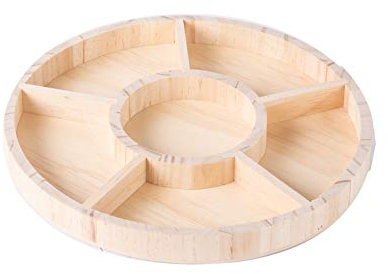 Hammont Round Wooden Tray – 2-Pack – 10″ x 1″ – 6 Section Divided Serving & Snack Platter for Appetizers, Veggies, Montessori Activities