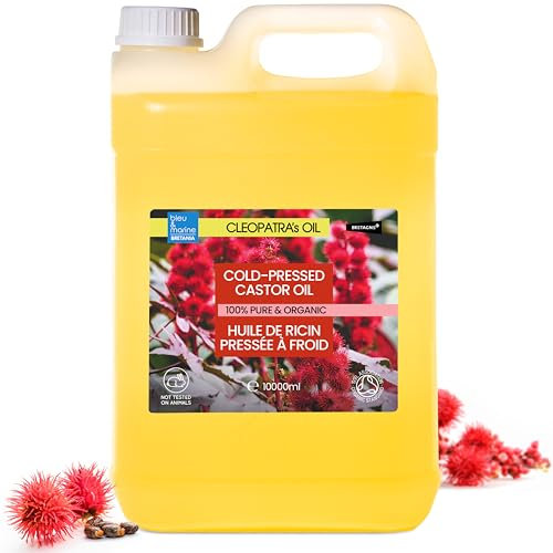 bleu & marine Bretania - Huile de Ricin Bio 10L | Stimule Croissance des Cheveux, Barbe, Cils, Sourcils | Soin Anti-rides Visage | Renforce Ongles | Démaquillant Naturel, Transparent, 10 l (Lot de 1)