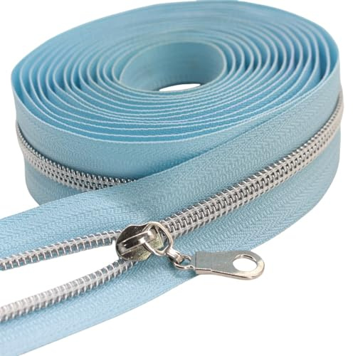 ByaHoGa 9 m silverfärgad oändlig dragkedja metervara Skyblue dragkedja 6 mm spiral