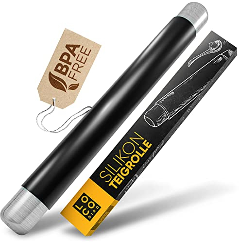 Loco Bird Mattarello - rullo di pasta in silicone senza manici BPA free - accessori da forno per fondente, pizza, torta, pasta e pasta frolla - con rivestimento antiaderente - nero