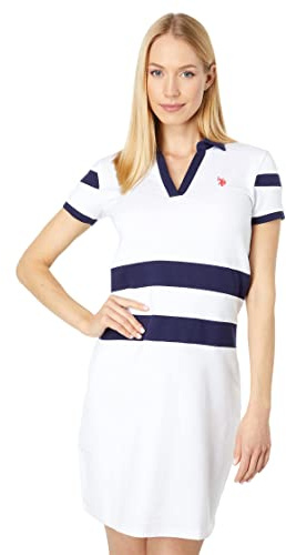 U.S. Polo Assn. Abito polo con scollo a V a 2 righe, bianco, L