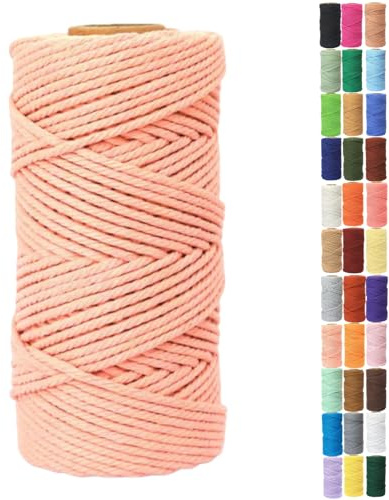Binwat Spago in cotone naturale spesso, per lavori fai da te, bobina di filo ritorto, per appendere alla parete, ganci per piante, lavori a maglia, progetti decorativi, 4 mm x 100 m (rosa carne)
