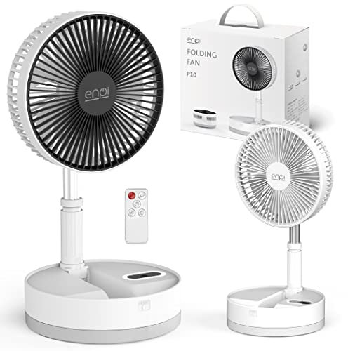 ENPI Ventilador con batería de 10800 mAh, carga USB, ventilador plegable, ventilador inalámbrico plegable, ventilador de pie y escritorio recargable oscilante, control remoto, panel táctil